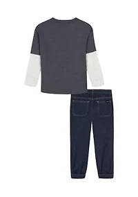 Toddler Boys Long Sleeve T-Shirt and Denim Pants Set
