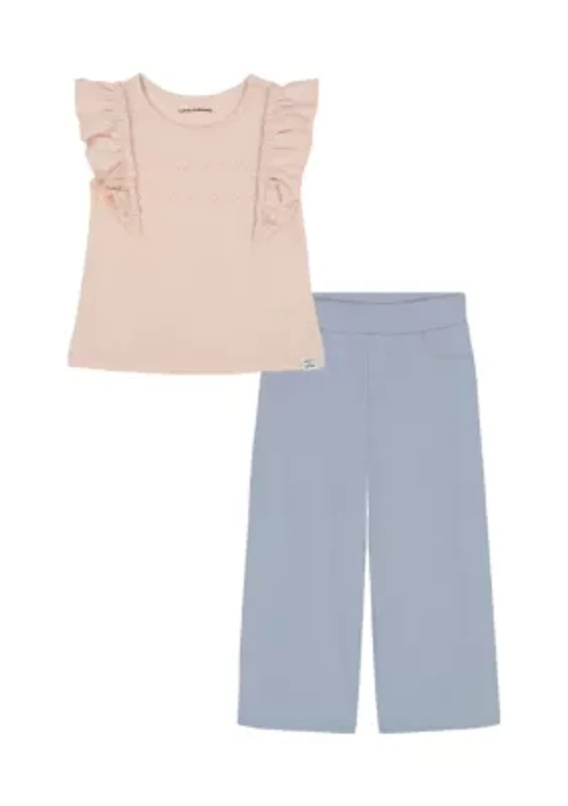 Toddler Girls Knit Woven Top and Pants Set