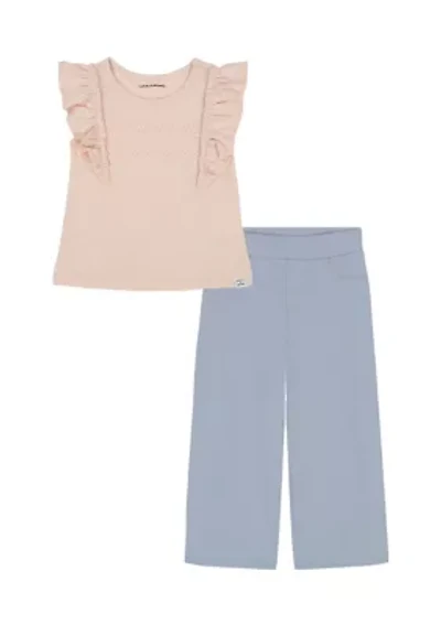 Toddler Girls Knit Woven Top and Pants Set