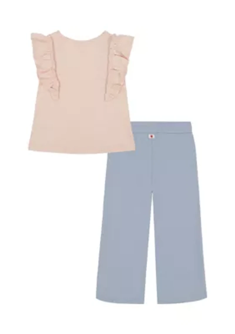 Toddler Girls Knit Woven Top and Pants Set