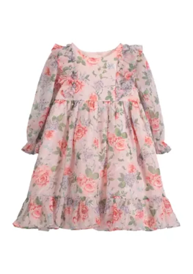 Baby Girls Ruffle Front Floral Printed Dress