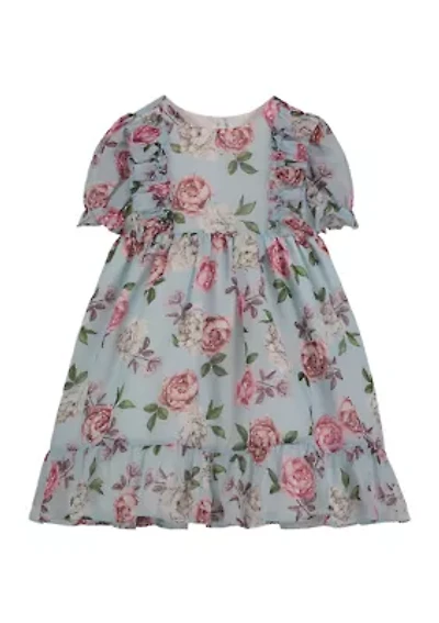 Toddler Girls Empire Waist Floral Printed Chiffon Dress