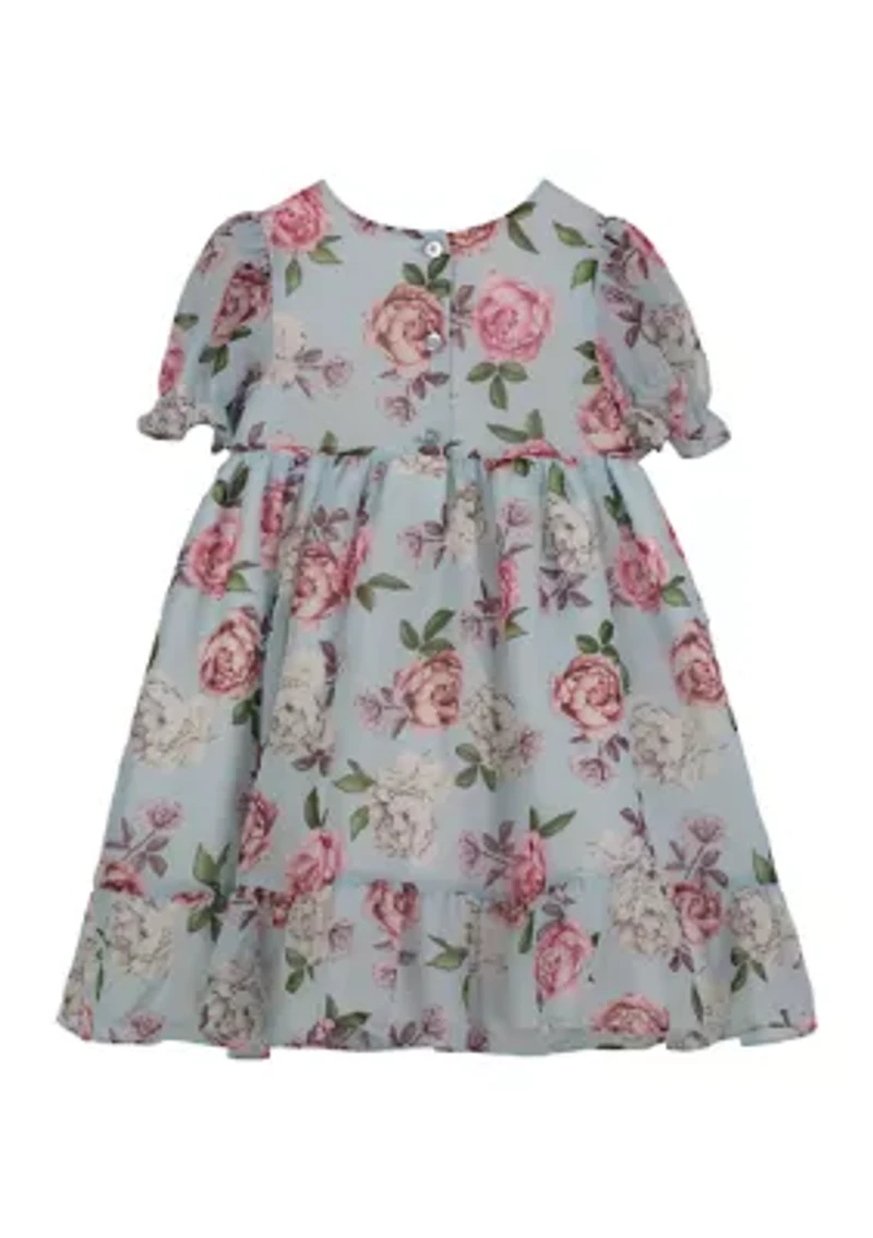 Toddler Girls Empire Waist Floral Printed Chiffon Dress
