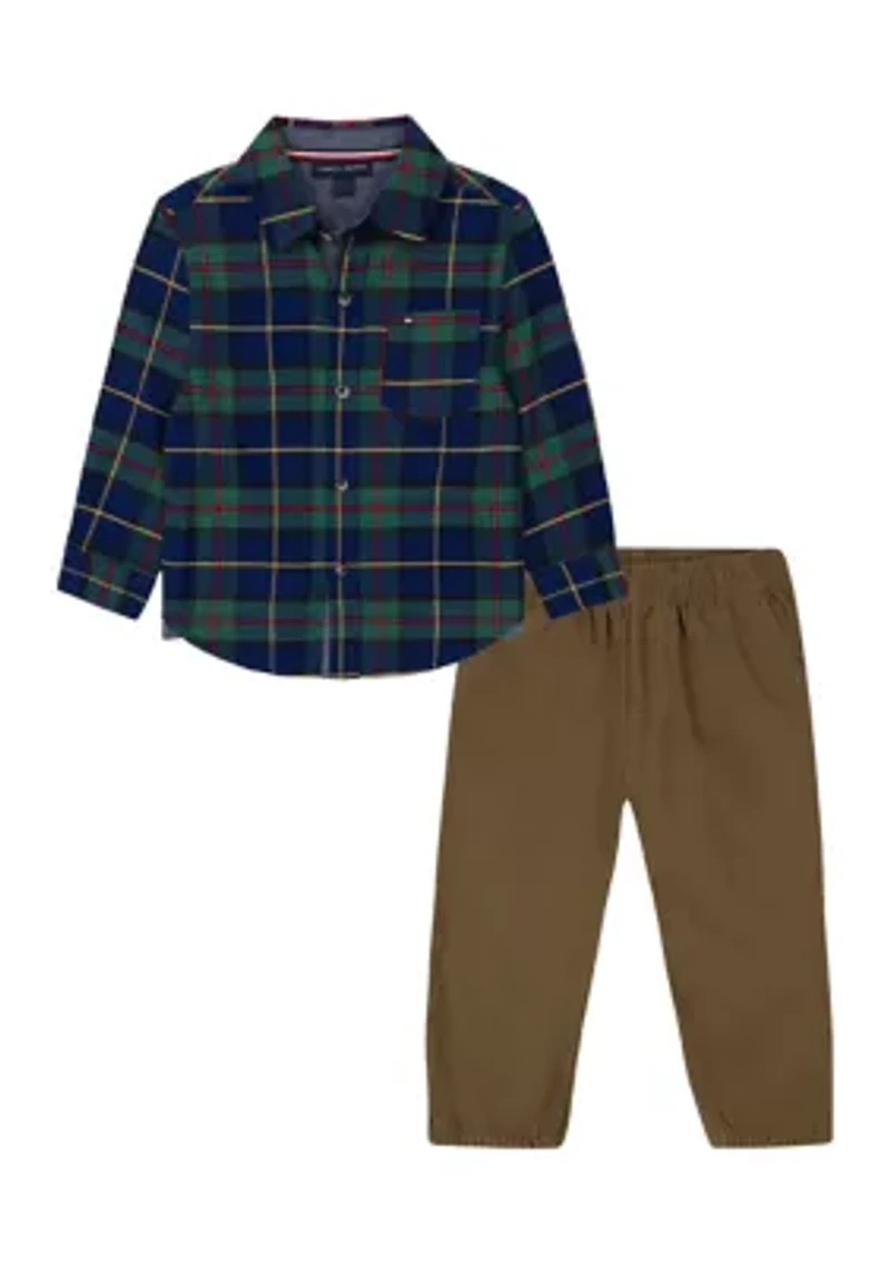 Toddler Boys Printed Woven Shirt and Joggers Set