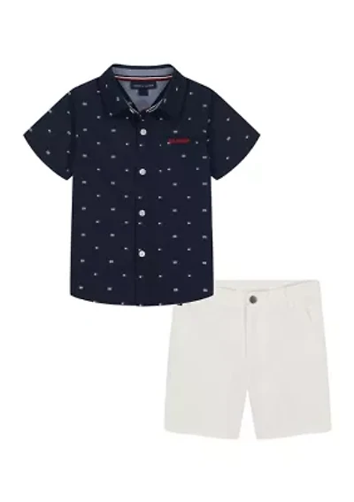 Toddler Boys Woven Printed Shirt and Shorts Set