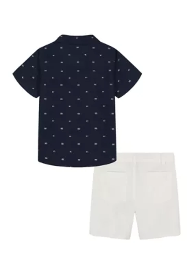 Toddler Boys Woven Printed Shirt and Shorts Set