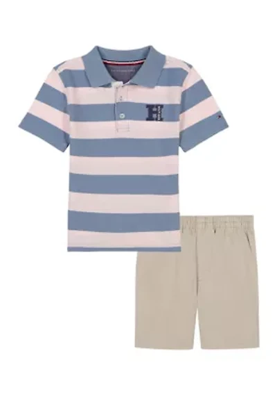 Toddler Boys Stripe Polo and Woven Shorts Set