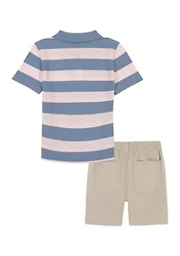 Toddler Boys Stripe Polo and Woven Shorts Set