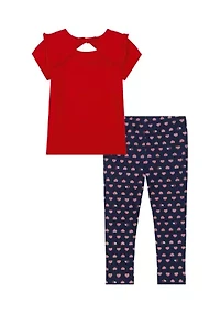 Toddler Girls Knit Top and Printed Leggings Set