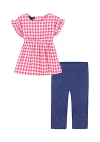 Toddler Girls Gingham Top and Capri Pants Set