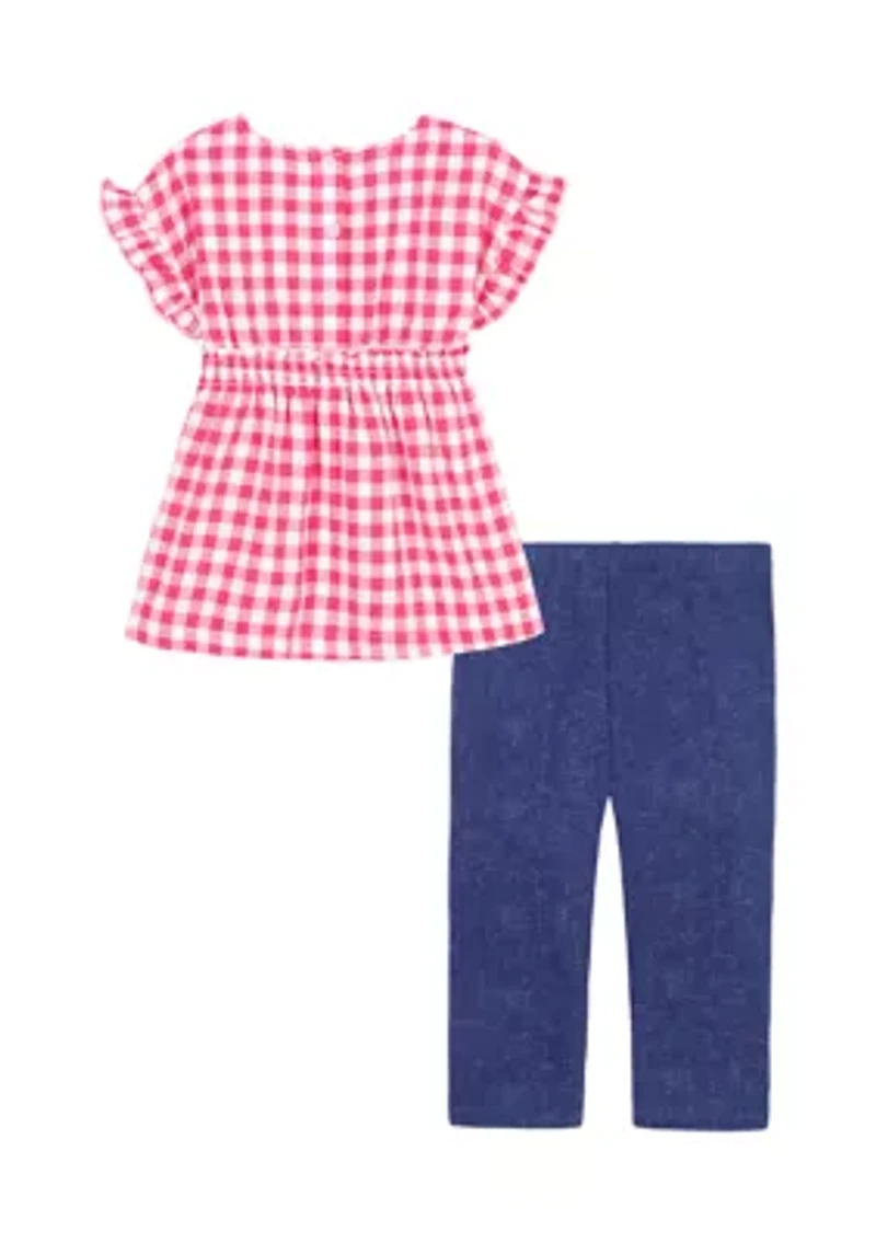 Toddler Girls Gingham Top and Capri Pants Set
