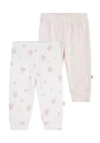 Baby Girls Printed and Solid Pants - 2 Pack