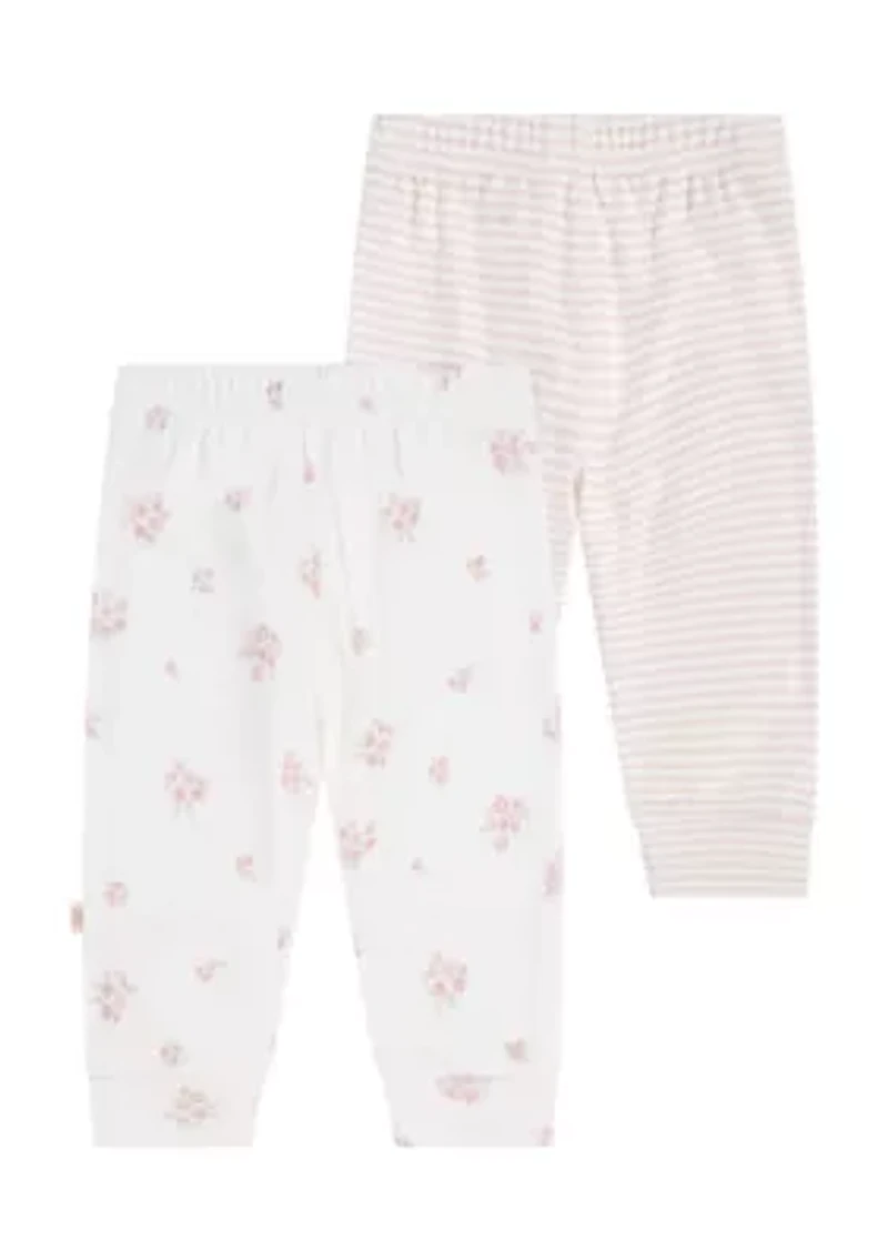 Baby Girls Printed and Solid Pants - 2 Pack