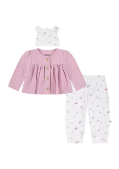 Baby Girls 3 Piece Top and Pants Set with Hat