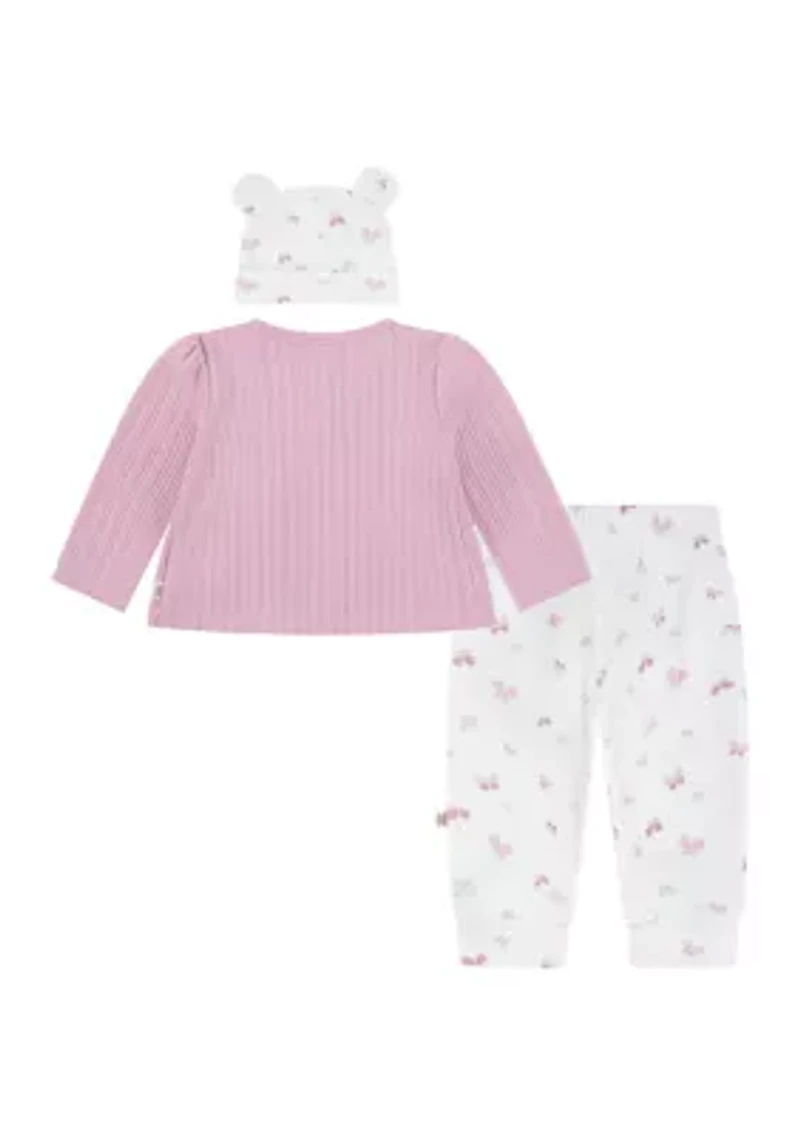 Baby Girls 3 Piece Top and Pants Set with Hat