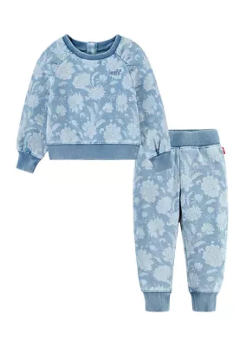Baby Girls Floral Printed Sweatshirt and Sweatpants Set