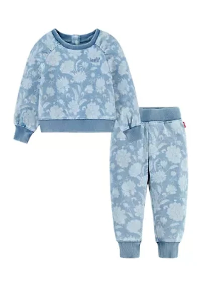 Baby Girls Floral Printed Sweatshirt and Sweatpants Set