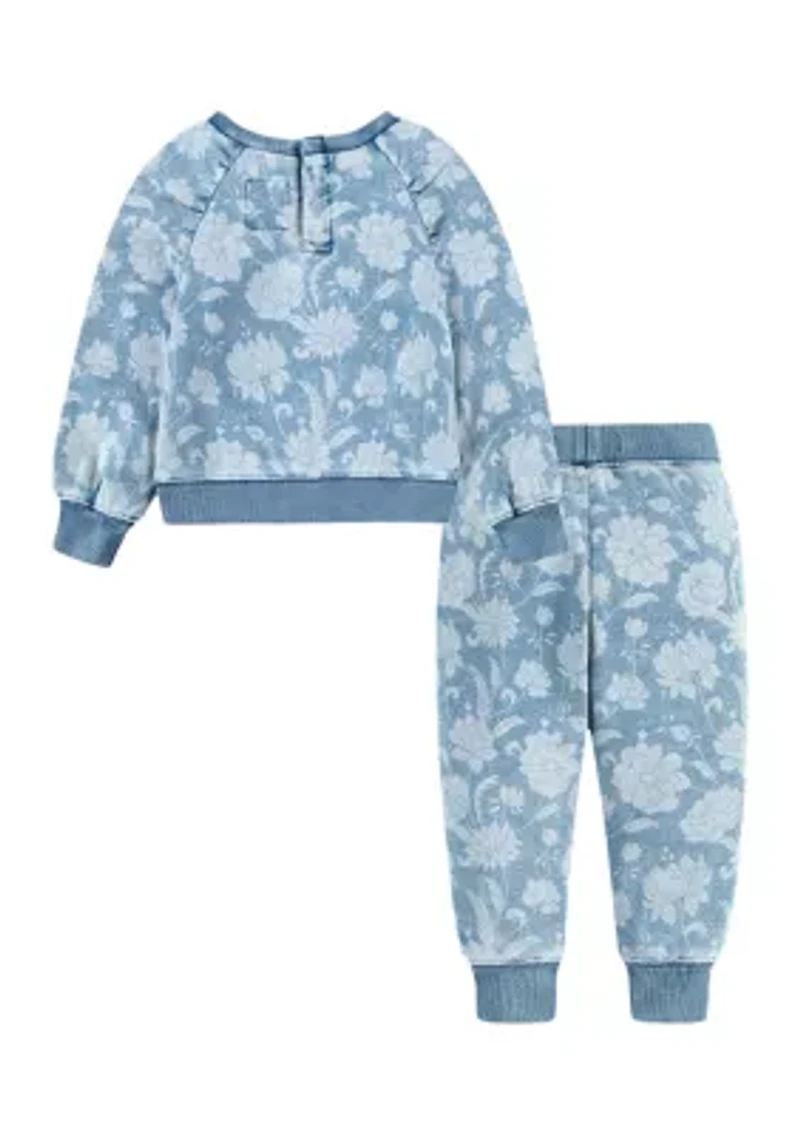 Baby Girls Floral Printed Sweatshirt and Sweatpants Set