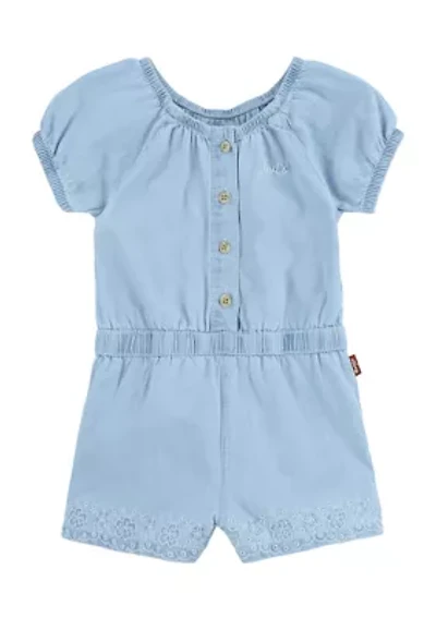 Baby Girls Puff Sleeve Denim Romper