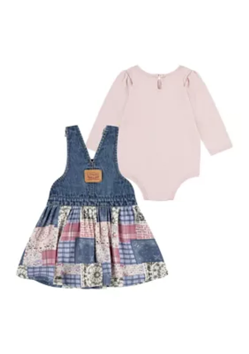 Baby Girls Printed Denim Skirtall and Bodysuit Set