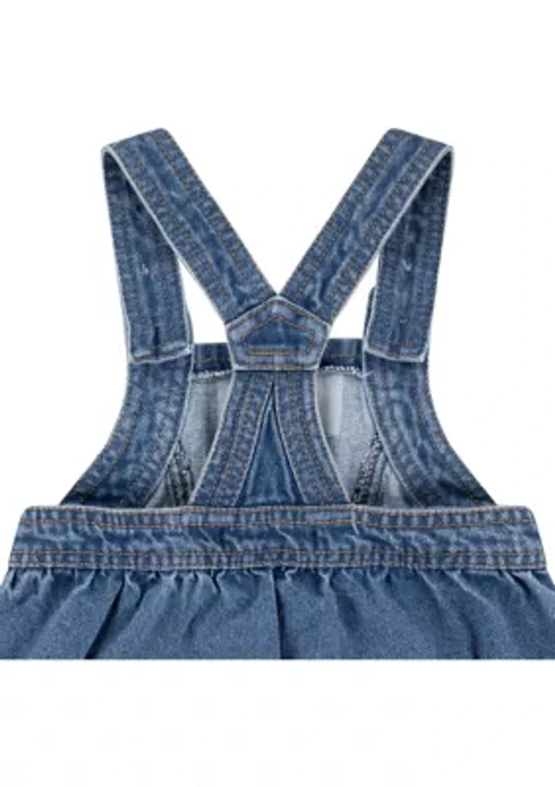 Baby Girls Printed Pinafore Bodysuit and Denim Skirtall Set