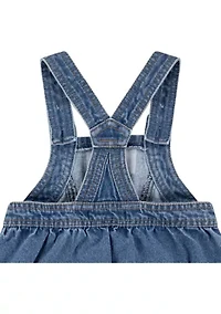 Baby Girls Printed Pinafore Bodysuit and Denim Skirtall Set