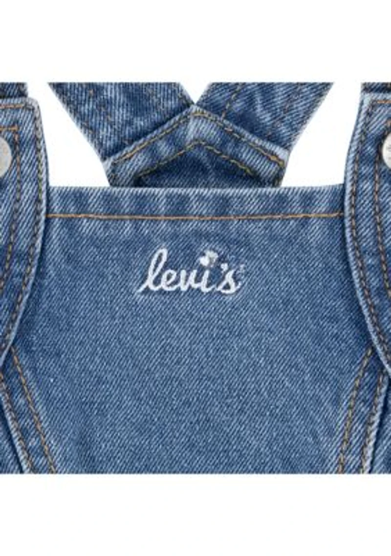 Baby Girls Printed Pinafore Bodysuit and Denim Skirtall Set