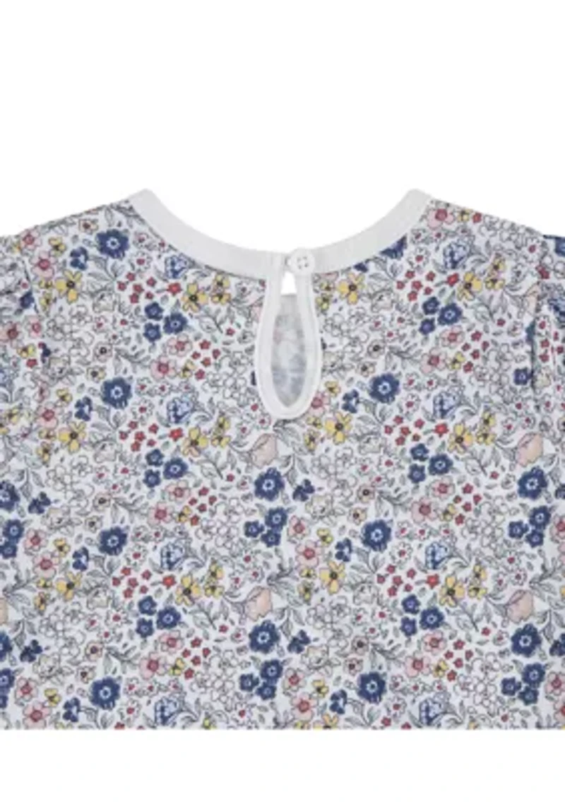 Baby Girls Rolled Cuff Shortall and Printed Bodysuit Set