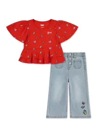 Baby Girls Printed Peplum Top and Jeans Set