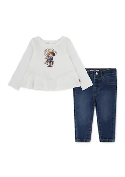 Baby Girls Western Peplum Top and Jeans Set