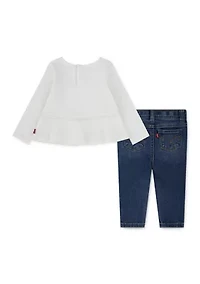 Baby Girls Western Peplum Top and Jeans Set