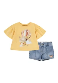 Toddler Girls Flutter Sleeve Graphic T-Shirt