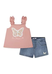 Toddler Girls Ruffle Strap Tank Top and Shorts Set