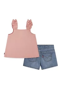 Toddler Girls Ruffle Strap Tank Top and Shorts Set