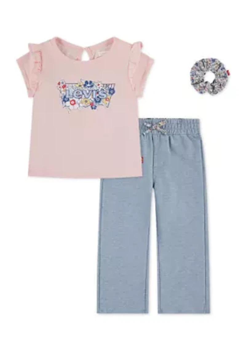 Toddler  Girls Graphic T-Shirt, Drawstring Pants, and Scrunchie Set