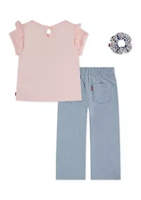 Toddler  Girls Graphic T-Shirt, Drawstring Pants, and Scrunchie Set