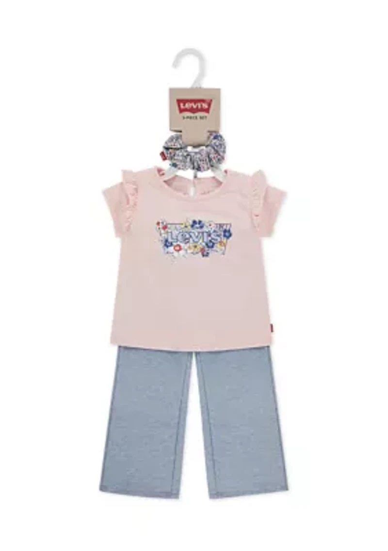 Toddler  Girls Graphic T-Shirt, Drawstring Pants, and Scrunchie Set