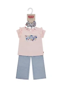 Toddler  Girls Graphic T-Shirt, Drawstring Pants, and Scrunchie Set