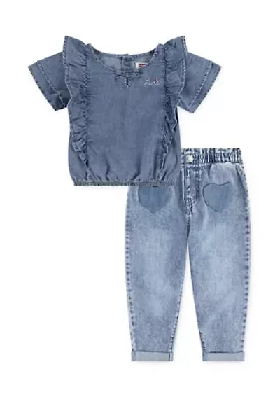 Toddler Girls Top Heart Pocket Pants Set