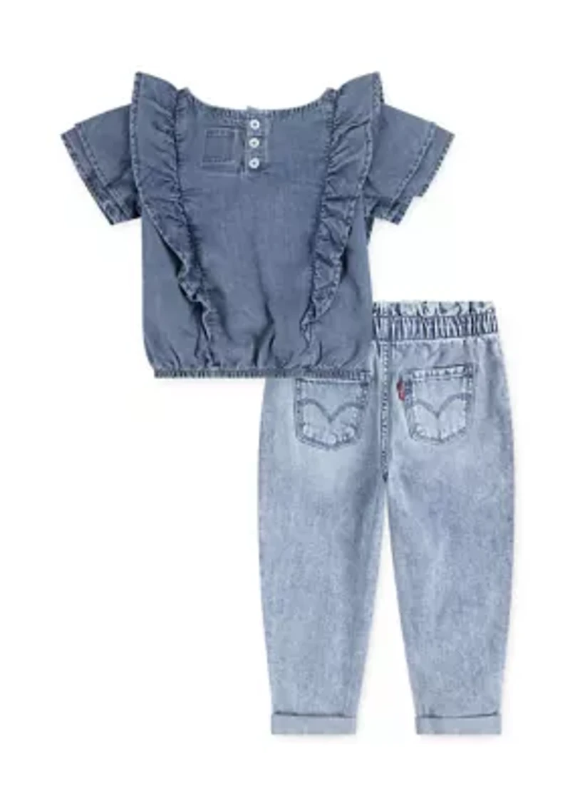Toddler Girls Top Heart Pocket Pants Set