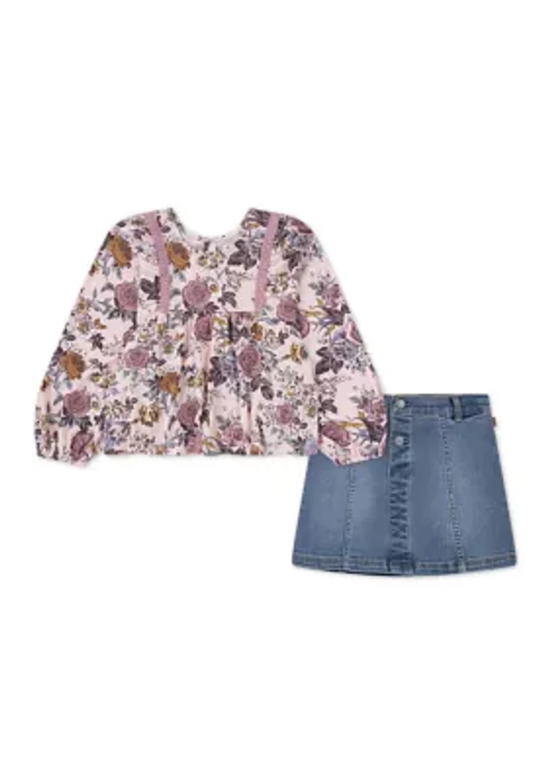 Toddler Girls Boho Top and Denim Skirt