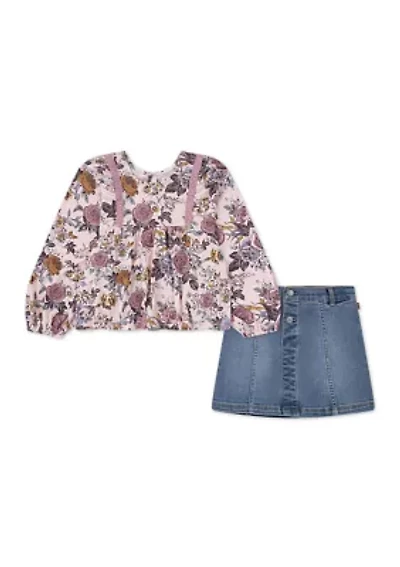 Toddler Girls Boho Top and Denim Skirt