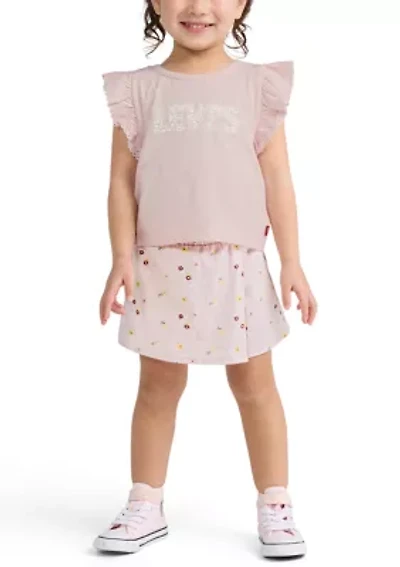 Toddler Girls Knit Top and Ditsy Skort Set