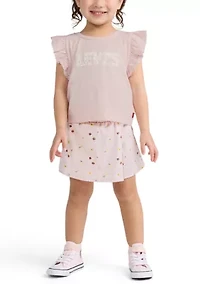 Toddler Girls Knit Top and Ditsy Skort Set