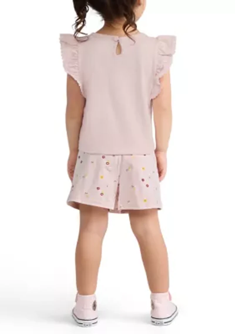 Toddler Girls Knit Top and Ditsy Skort Set