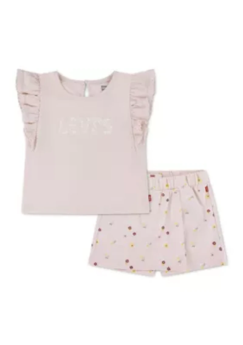 Toddler Girls Knit Top and Ditsy Skort Set