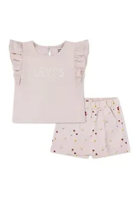 Toddler Girls Knit Top and Ditsy Skort Set