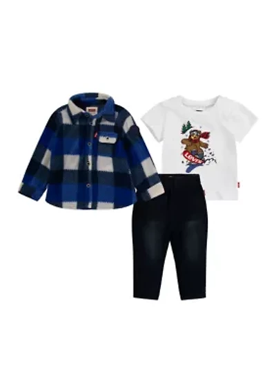 Baby Boys 3 Piece Plaid Denim Set