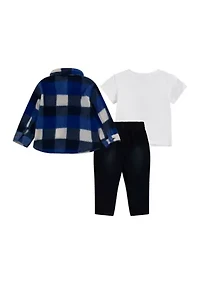 Baby Boys 3 Piece Plaid Denim Set