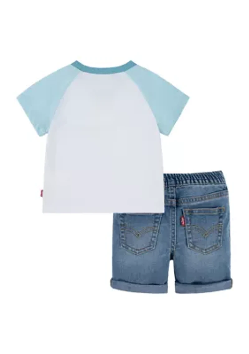 Baby Boys Short Sleeve Surfing Bear Graphic T-Shirt and Shorts Set